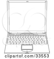 Clipart Illustration Of A Front View Of A Black And White Slim Laptop Computer And Keyboard
