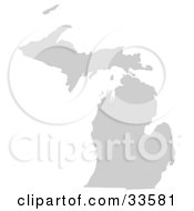 Poster, Art Print Of Gray State Silhouette Of Michigan United States On A White Background