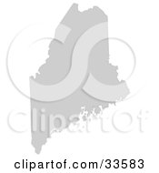 Clipart Illustration Of A Gray State Silhouette Of Maine United States On A White Background