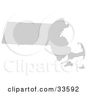 Poster, Art Print Of Gray State Silhouette Of Massachusetts United States On A White Background