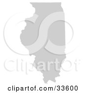 Poster, Art Print Of Gray State Silhouette Of Illinois United States On A White Background