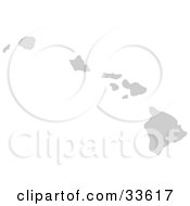 Clipart Illustration Of A Gray State Silhouette Of Hawaii United States On A White Background
