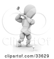 Poster, Art Print Of White Character About To Swing A Golf Club To Hit A Ball On A Tee