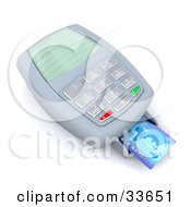 Clipart Illustration Of An Approved Blue Credit Card In The Tray Of A Processing Machine by KJ Pargeter