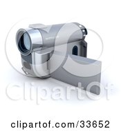 Clipart Illustation Of A 3d Video Camera With The Screen Flap Open