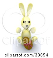 Clipart Illustation Of A 3d Yellow Bunny Sitting With A Chocolate Easter Egg