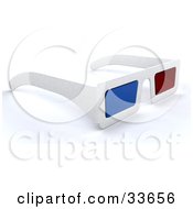 Pair Of White 3d Movie Glasses With Red And Blue Lenses