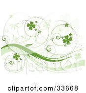 Poster, Art Print Of Curly Green Vine With Shamrocks Over A White Background With Faded Clover Leaves