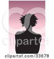 Clipart Illustation Of A Silhouetted Female Avatar With Short Curly Hair On A Gradient Pink Background