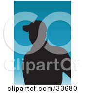 Poster, Art Print Of Silhouetted Male Avatar Wearing A Baseball Cap On A Gradient Blue Background