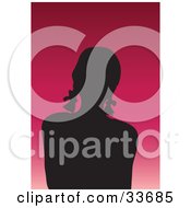 Clipart Illustation Of A Silhouetted Female Avatar With Her Hair In Pig Tails On A Gradient Pink Background