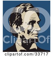Poster, Art Print Of Abraham Lincoln In Profile In Black And Beige Over A Blue Background
