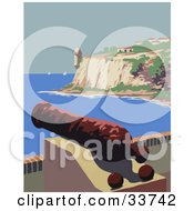 Clipart Illustration Of A Cannon Over The Harbor Near The Fort San Felipe Del Morro In Puerto Rico by JVPD