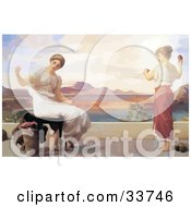 Poster, Art Print Of Woman And Child Winding Yarn Outdoors On A Patio Original Titled Winding The Skein By Frederic Lord Leighton