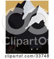 Clipart Illustration Of A Silhouetted Cowboy On Horseback In The Shadow Of Montana Mountains