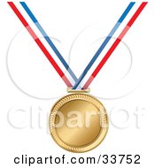 Poster, Art Print Of Golden Medal On A Red White And Blue Ribbon