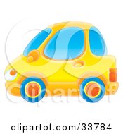 Yellow Compact Car With Blue Tires