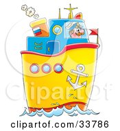 Clipart Illustration Of A Male Captain Steering A Boat On The Sea by Alex Bannykh