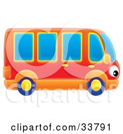 Red And Orange Bus With Eye Headlights