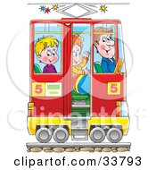 Man And Two Boys In A Rail Car