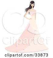 Poster, Art Print Of Beautiful Brunette Woman In A Long Pink Formal Gown