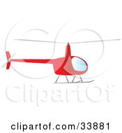 Poster, Art Print Of Red Helicopter Hovering In The Sky