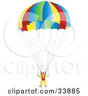 Suited Parachuter Gliding Through The Sky