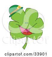 Clipart Illustration Of A Cheerful Green Clover Wearing A Green Hat
