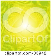 Clipart Illustration Of A Bright Light Shining At The End Of An Abstract Grunge Tunnel Of Green And Yellow Dots