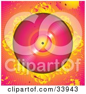 Pink Vinly Record On A Bed Of Abstract Flames Over A Grunge Pink And Orange Background With Splatters And Dots