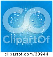 Clipart Illustration Of A Blue Circle Of Bubbles Around Bright Rays Of Sunlight Emerging From The Surface Of Water