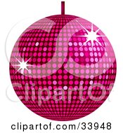 Poster, Art Print Of Pink Disco Ball Suspended From A Ceiling With Bursts Of Light Reflecting Off The Mirrors