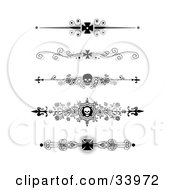 Clipart Illustration Of A Set Of Five Black And White Iron Cross And Skull Headers Dividers Banners Or Lower Back Tattoo Designs