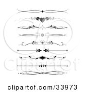 Clipart Illustration Of A Set Of Nine Black And White Diamond Heart Flower And Maple Leaf Headers Dividers Banners Or Lower Back Tattoo Designs by C Charley-Franzwa