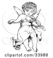 Clipart Illustration Of An Innocent Cherub With Curly Hair Flying And Playing A Violin by C Charley-Franzwa #COLLC33986-0078