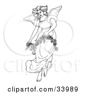 Poster, Art Print Of Beautiful Winged Angel In A Gown Carrying A Floral Garland