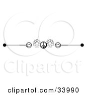 Poster, Art Print Of Black And White Happy Face Flower And Peace Symbol Header Divider Banner Or Lower Back Tattoo Design