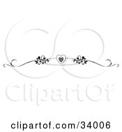 Poster, Art Print Of Black And White Heart And Vines With An Oval Header Divider Banner Or Lower Back Tattoo Design