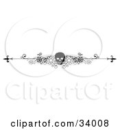 Clipart Illustration Of A Black And White Floral Skull Header Divider Banner Or Lower Back Tattoo Design