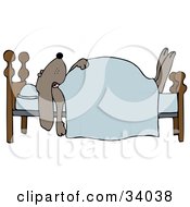 Clipart Illustration Of A Dog Snoozing Under A Blanket On A Bed