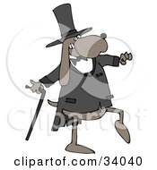 Brown Gentleman Dog In A Tux And Top Hat Carrying A Cane And Walking Or Dancing