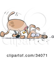 Clipart Illustration Of A Brown Pooch Walking With His Head On The Ground Sniffing A Scent by gnurf #COLLC34071-0050