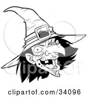 Ugly Warty Witch In A Hat Laughing