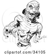 Clipart Illustration Of A Scary Mummy With Loose Bandages Reaching Forward