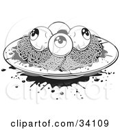 Clipart Illustration Of A Plate Of Spaghetti And Eyeballs With Splattered Blood by Lawrence Christmas Illustration #COLLC34109-0086