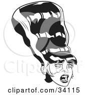 Clipart Illustration Of The Bride Of Frankenstein With A Conical Black Hairdo With White Stripes And A Stitched Cheek