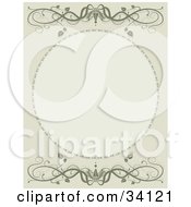 Poster, Art Print Of Green Scroll Background With A Blank Oval Space And Scrolling Vines