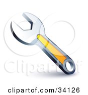 Clipart Illustration Of A Chrome Wrench With A Yellow Handle