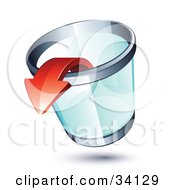 Red Arrow Pointing Out Of A Transparent Chrome Rimmed Trash Can