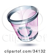 Poster, Art Print Of Purple Transparent Chrome Rimmed Trash Can With Recycle Arrows On The Side